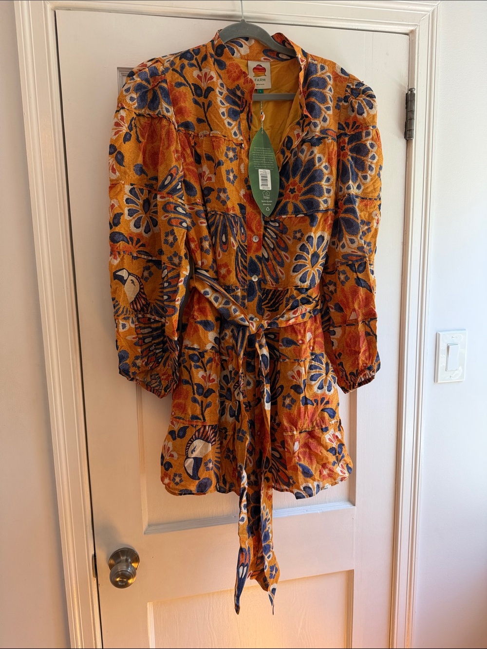 FARM Rio 💛 Pineapple Flower Mini Dress Yellow Large NWT